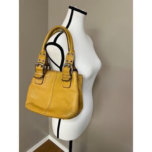 Tignanello mustard yellow pebbled leather shoulder bag